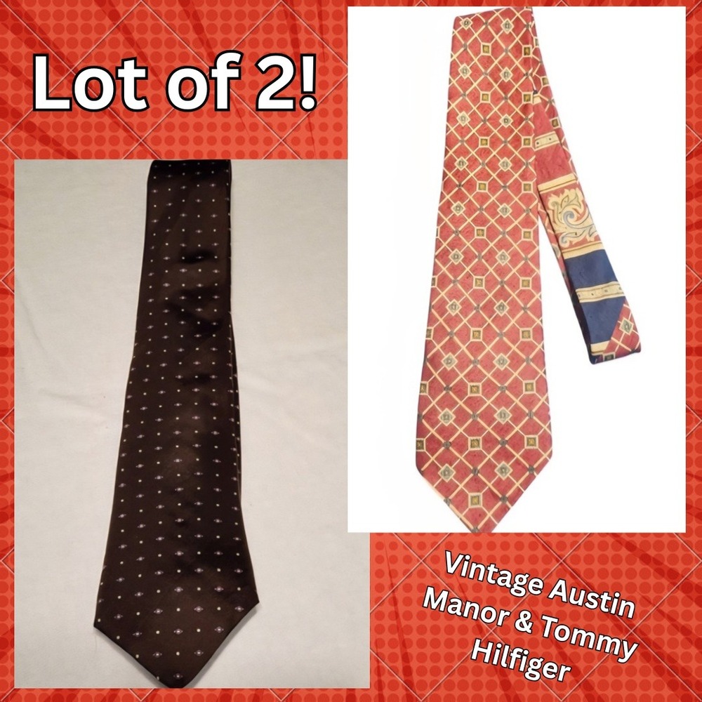 Vintage Austin Manor‎ & Tommy Hilfiger Neckties Silk Blend Geometric Patterns